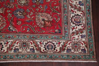 Antique Worn Persian Area Rug 10x12 Red Floral Oriental Hand - Knotted Wool Carpet