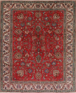 Antique WORN Persian Area Rug 10x12 RED Floral Oriental Hand - Knotted Wool Carpet 2
