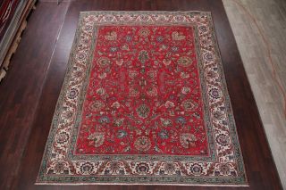 Antique WORN Persian Area Rug 10x12 RED Floral Oriental Hand - Knotted Wool Carpet 3