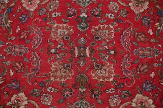 Antique WORN Persian Area Rug 10x12 RED Floral Oriental Hand - Knotted Wool Carpet 6