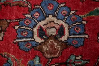 Antique WORN Persian Area Rug 10x12 RED Floral Oriental Hand - Knotted Wool Carpet 7