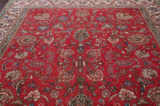 Antique WORN Persian Area Rug 10x12 RED Floral Oriental Hand - Knotted Wool Carpet 8