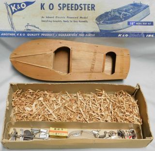 Vintage Japan Ko Speedster Wood Runabout Toy Boat Unbuilt Kit W/ Fittings Lights