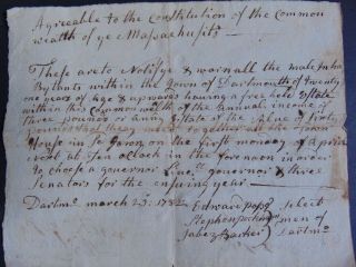 Antique Revolutionary War Manuscript Document - Dartmouth Massachusetts 1782