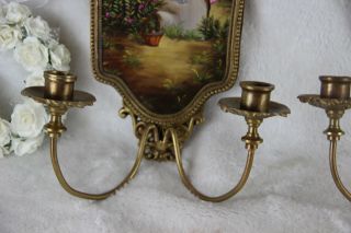PAIR gorgeous French Porcelain Limoges Plaques wall sconces candle holder putti 5