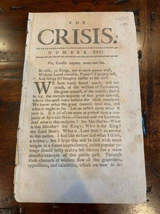 The Crisis Newspaper Extremely Rare American (york) Edition Circa Oct 1775