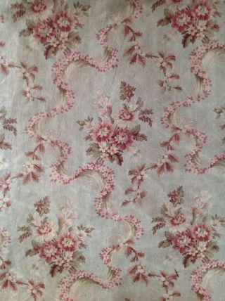 Antique French Pink & Red Shabby Roses Garland Cotton Fabric