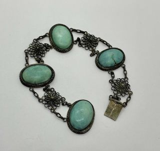 2 Vintage Chinese Turquoise Silver Enamel Bracelets