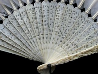 Fine Antique Chinese Canton Brise Carved Feather Export Fan Eventail 1860 清朝 咸丰帝 10