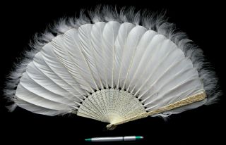 Fine Antique Chinese Canton Brise Carved Feather Export Fan Eventail 1860 清朝 咸丰帝