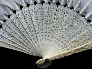 Fine Antique Chinese Canton Brise Carved Feather Export Fan Eventail 1860 清朝 咸丰帝 3