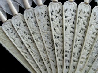 Fine Antique Chinese Canton Brise Carved Feather Export Fan Eventail 1860 清朝 咸丰帝 7