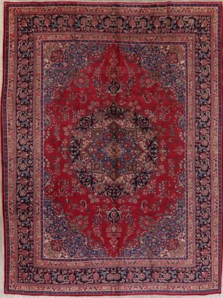 Vintage Traditional Persian Oriental Area Rug 10x13 Red Blue Hand - Knotted Wool