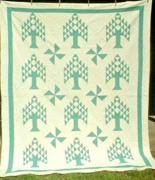 Antique Vintage Early 1900s Tree Of Life Pinwheel Patchwork Quilt Wow