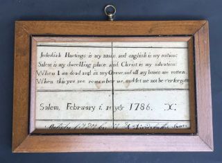 18c 1786 Jedediah Hastings Is My Name Salem Nh Post Death Framed Document