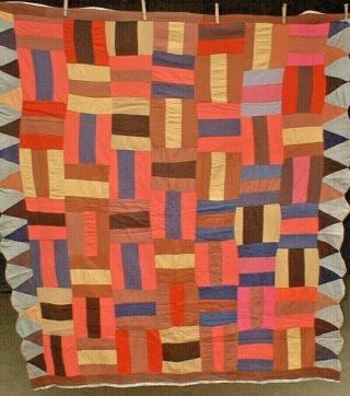 Antique Vintage Early 1900s Abstract Stacked Bricks Folk - Art Patchwork Quilt
