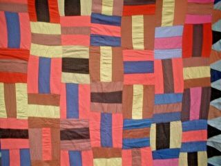 ANTIQUE VINTAGE EARLY 1900S ABSTRACT STACKED BRICKS FOLK - ART PATCHWORK QUILT 2