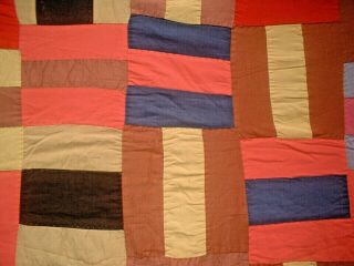 ANTIQUE VINTAGE EARLY 1900S ABSTRACT STACKED BRICKS FOLK - ART PATCHWORK QUILT 3