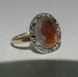 STUNNING OLD GEORGIAN ANTI SLAVERY CAMEO & DIAMOND RING - EXTREMELY RARE - L@@K 2