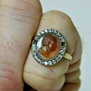 STUNNING OLD GEORGIAN ANTI SLAVERY CAMEO & DIAMOND RING - EXTREMELY RARE - L@@K 7