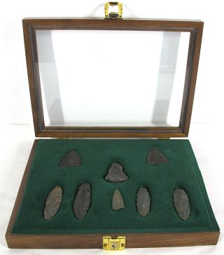 Ancient Native Alaska Eskimo Stone Tools Points Arrowheads In Custom Case Nr Yqz