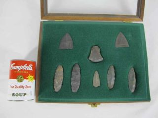 Ancient Native Alaska Eskimo Stone Tools Points Arrowheads in Custom Case NR yqz 3