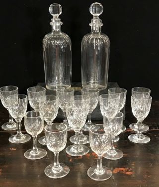 Baccarat Victorian Tantalus Glassware Barware Set - 2 Decanters & 16 Glasses