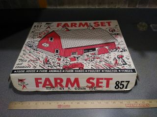 Vintage T.  Cohn Tee Cee No.  857 Toy Farm Play Set,  Tin & Plastic