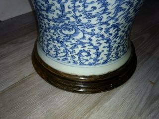 Large Antique Chinese Blue White Porcelain Jar Lamp 10