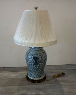 Large Antique Chinese Blue White Porcelain Jar Lamp