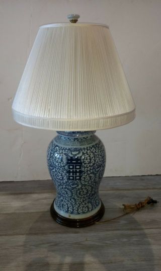 Large Antique Chinese Blue White Porcelain Jar Lamp 2