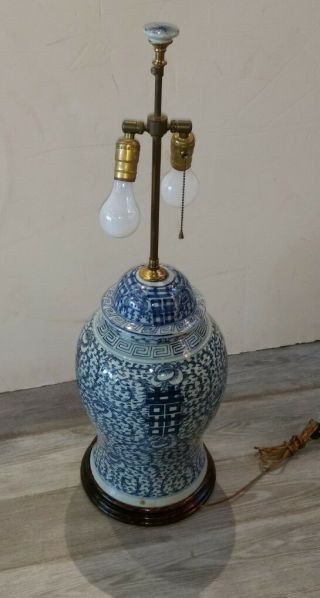 Large Antique Chinese Blue White Porcelain Jar Lamp 3