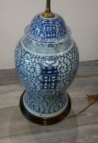 Large Antique Chinese Blue White Porcelain Jar Lamp 4