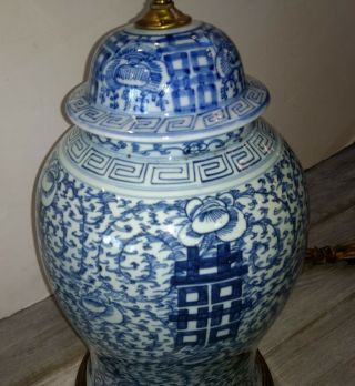 Large Antique Chinese Blue White Porcelain Jar Lamp 7