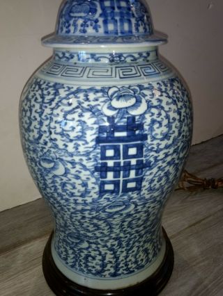 Large Antique Chinese Blue White Porcelain Jar Lamp 8
