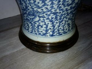 Large Antique Chinese Blue White Porcelain Jar Lamp 9