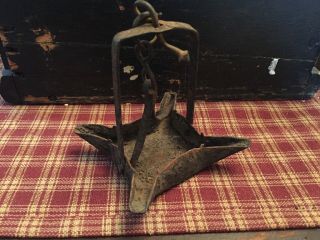 Revolutionary War 18th Century Forged Iron Four Spout Grease Lamp With Hanger