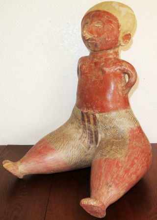 Pre Columbian Nayarit Chinesco Seated Female Terracotta Figure Huge 19.  75 "