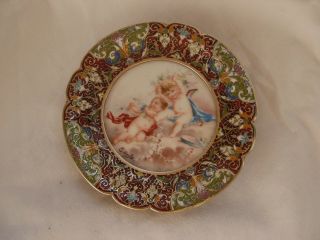 Antique French Enameled Bronze,  Porcelain Dish,  Cherub Pattern,  Late 19th Century.