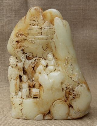 8 " China Collect Old White Jade Hand Carved Landscape Tree Child Statue