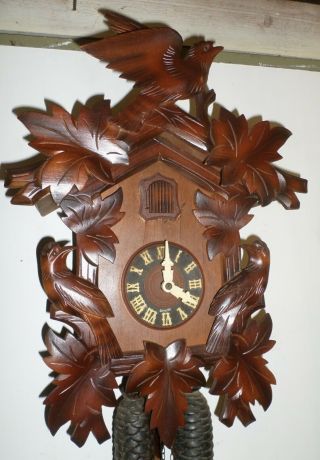 Large Rare German Black Forest 3 Bird Traditional 8 Day Cuckoo Clock