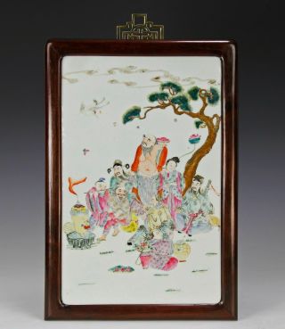 Antique Chinese 19th C Famille Rose " Eight Immortals " Porcelain Plaque