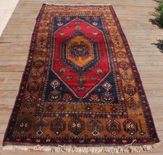 Turkish Rug 46  X101  Vintage Wool Carpet 118x257cm Handmade Red Oriental Rug