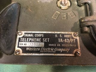 U S ARMY MILITARY SURPLUS TA - 43 PT SIGNAL CORPS FIELD PHONE RADIO TELEPHONE 2