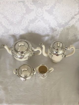 LENOX - BELLEEK 8 PIECE TEA/COFFEE SET WITH STERLING SILVER OVER LAY ART NOUVEAU 2