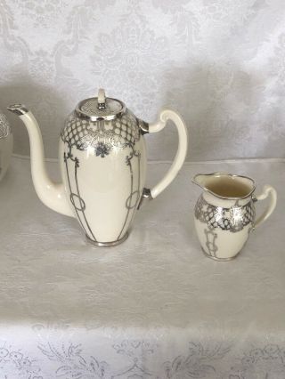 LENOX - BELLEEK 8 PIECE TEA/COFFEE SET WITH STERLING SILVER OVER LAY ART NOUVEAU 5