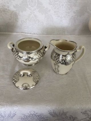 LENOX - BELLEEK 8 PIECE TEA/COFFEE SET WITH STERLING SILVER OVER LAY ART NOUVEAU 9