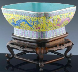 Very Fine Large Chinese 19c Famille Rose Phoenix Bowl W Stand - Daoguang M & P