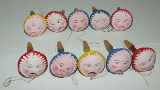 German Paper Mache Sad Face Holiday Noisemaker Horns Made In Germany