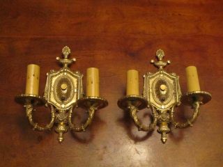 2 Antique Sconces Solid Brass Collectible Sconces Finials Home & Garden Sconces
